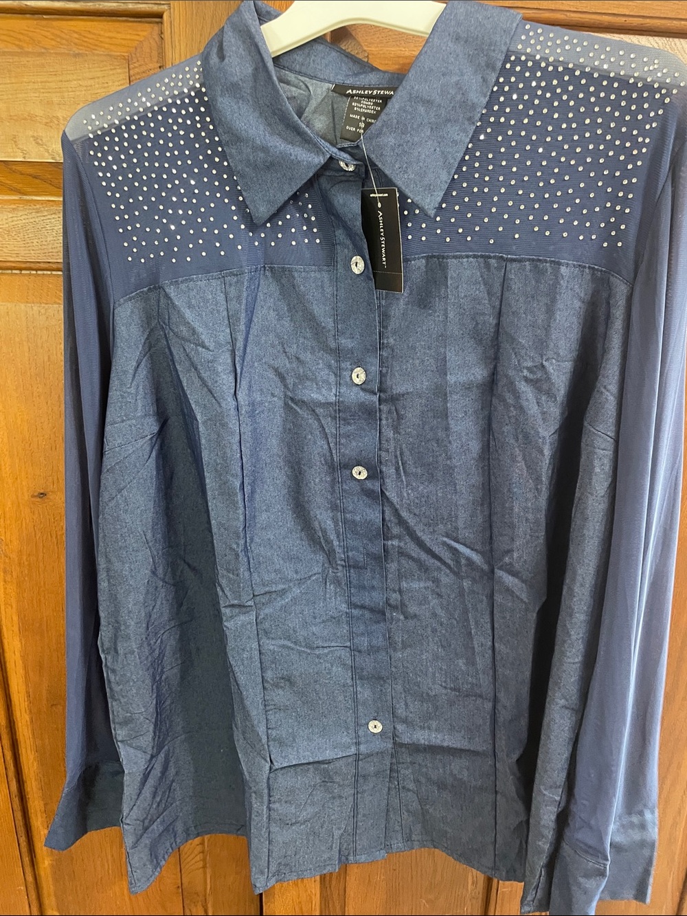 Ashley Stewart Button-Front Shirt w Bling Long sleeve NWT very nice Sz. 18